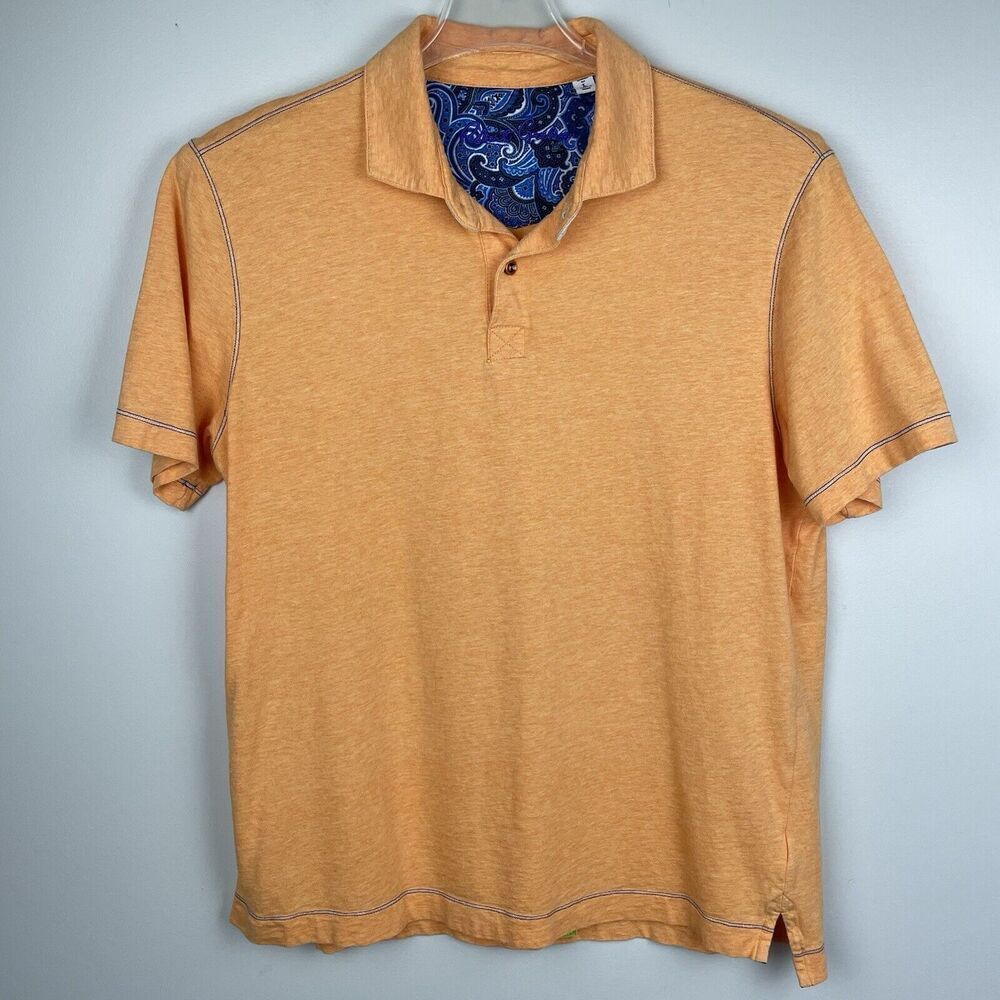 Robert Graham Polo Shirt Men Large Orange Designer Business Casual Colorful Golf